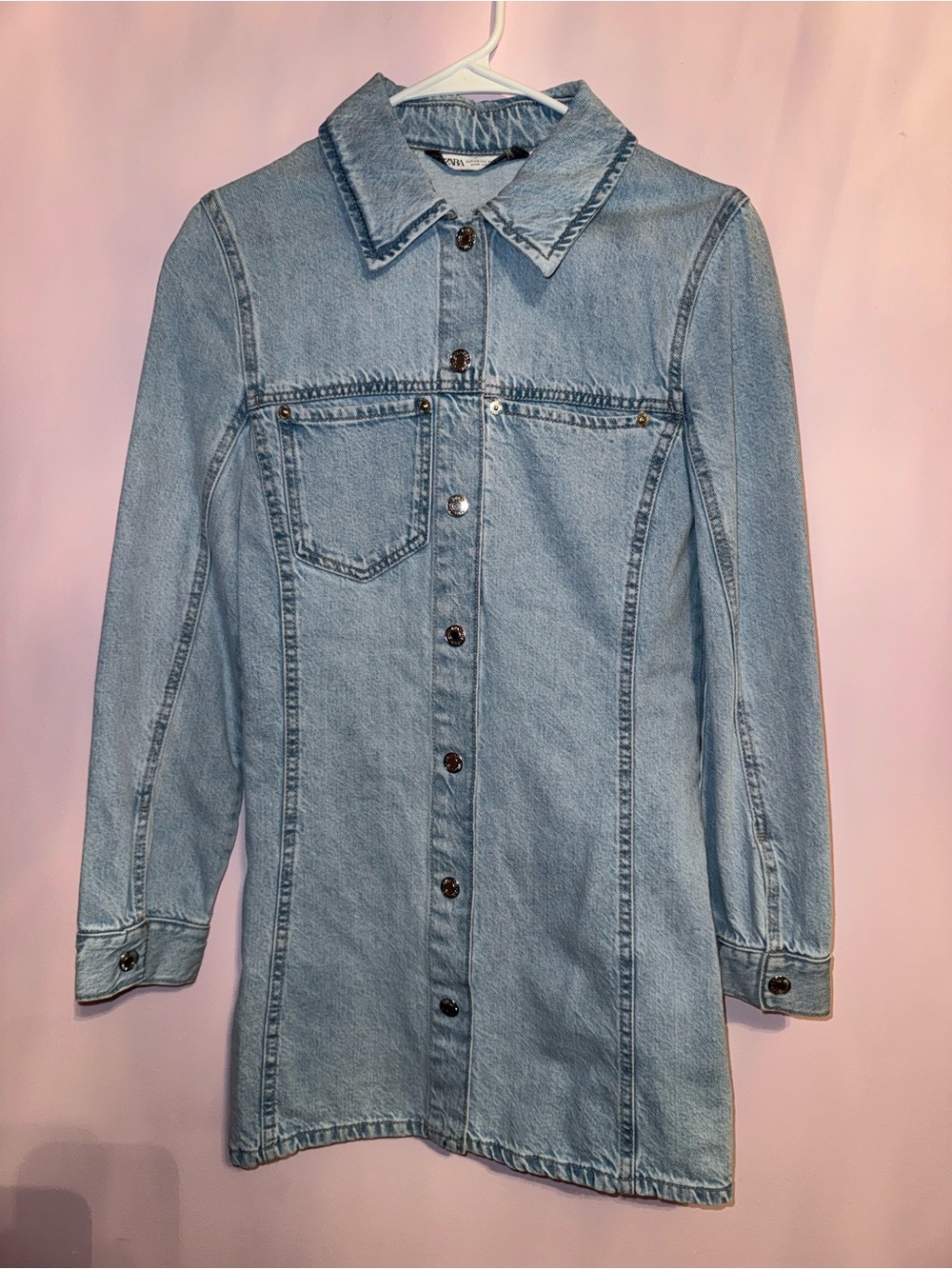 ZARA Light Wash Denim Button-Up Shirt Dress
